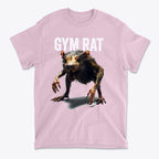 Gym Rat 2 Basic Lifestyle Comfortable Shirt Design featuring a creature graphic on a pink t-shirt.