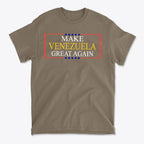 Make Venezuela Great Again Stylish Graphic Apparel t-shirt featuring bold text and colorful stars.