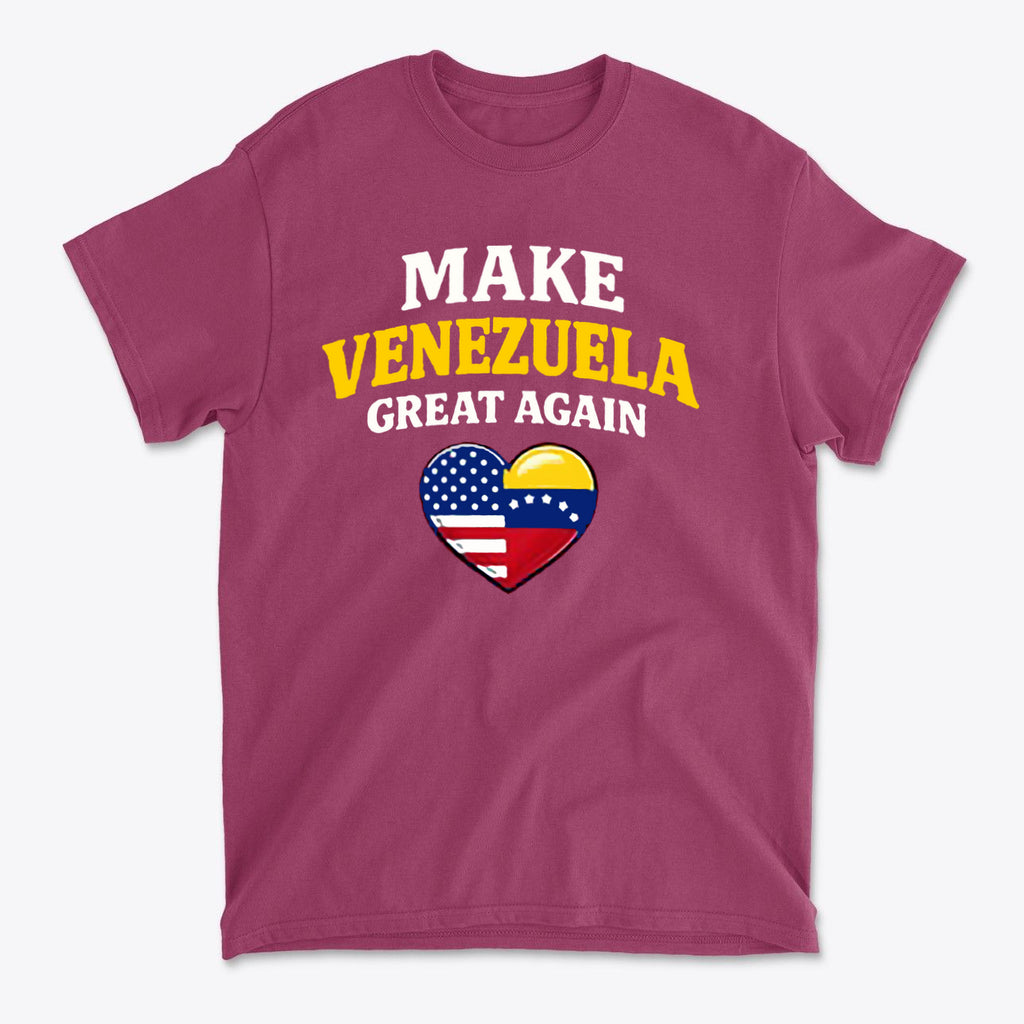 Make Venezuela Great Again With Flag Heart t-shirt featuring patriotic graphics and colors.