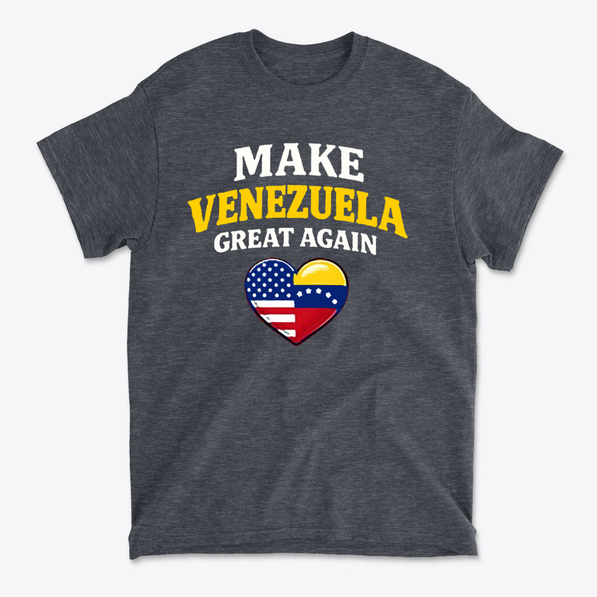 Make Venezuela Great Again With Flag Heart graphic t-shirt with patriotic design and heart flag emblem
