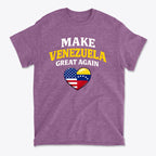 Make Venezuela Great Again With Flag Heart graphic t-shirt featuring patriotic design and vibrant colors.