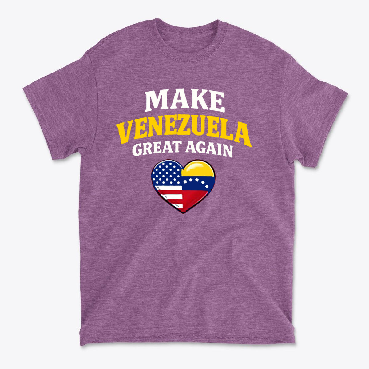 Make Venezuela Great Again With Flag Heart graphic t-shirt featuring patriotic design and vibrant colors.