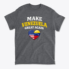Make Venezuela Great Again With Flag Heart graphic t-shirt design featuring patriotic colors and symbols.