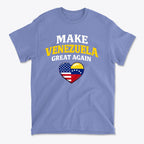 Make Venezuela Great Again With Flag Heart graphic t-shirt featuring patriotic design and colors.