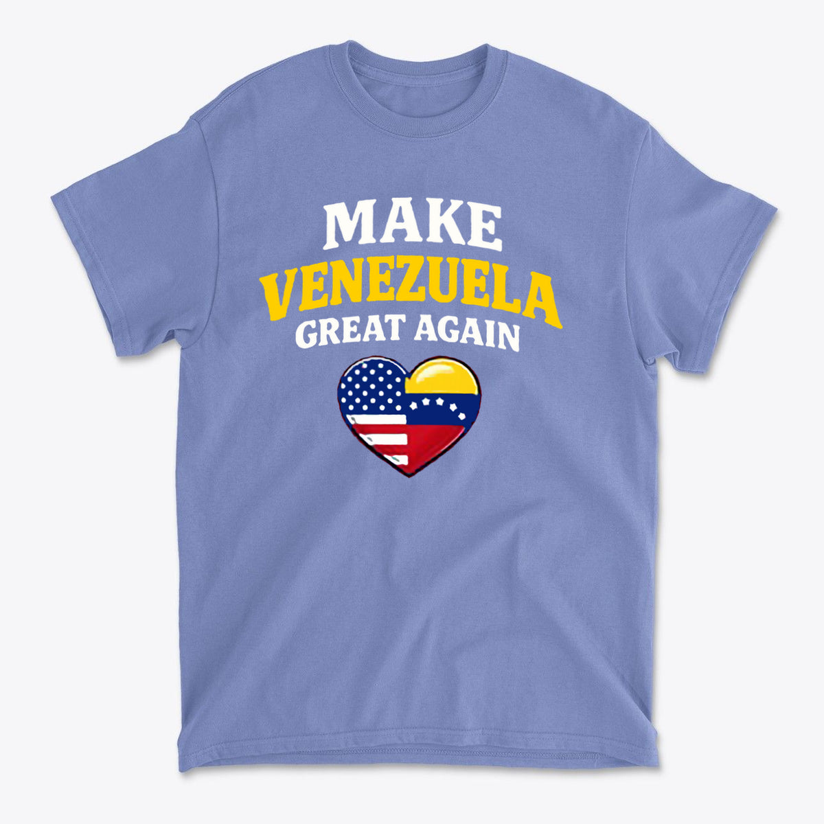 Make Venezuela Great Again With Flag Heart graphic t-shirt featuring patriotic design and colors.
