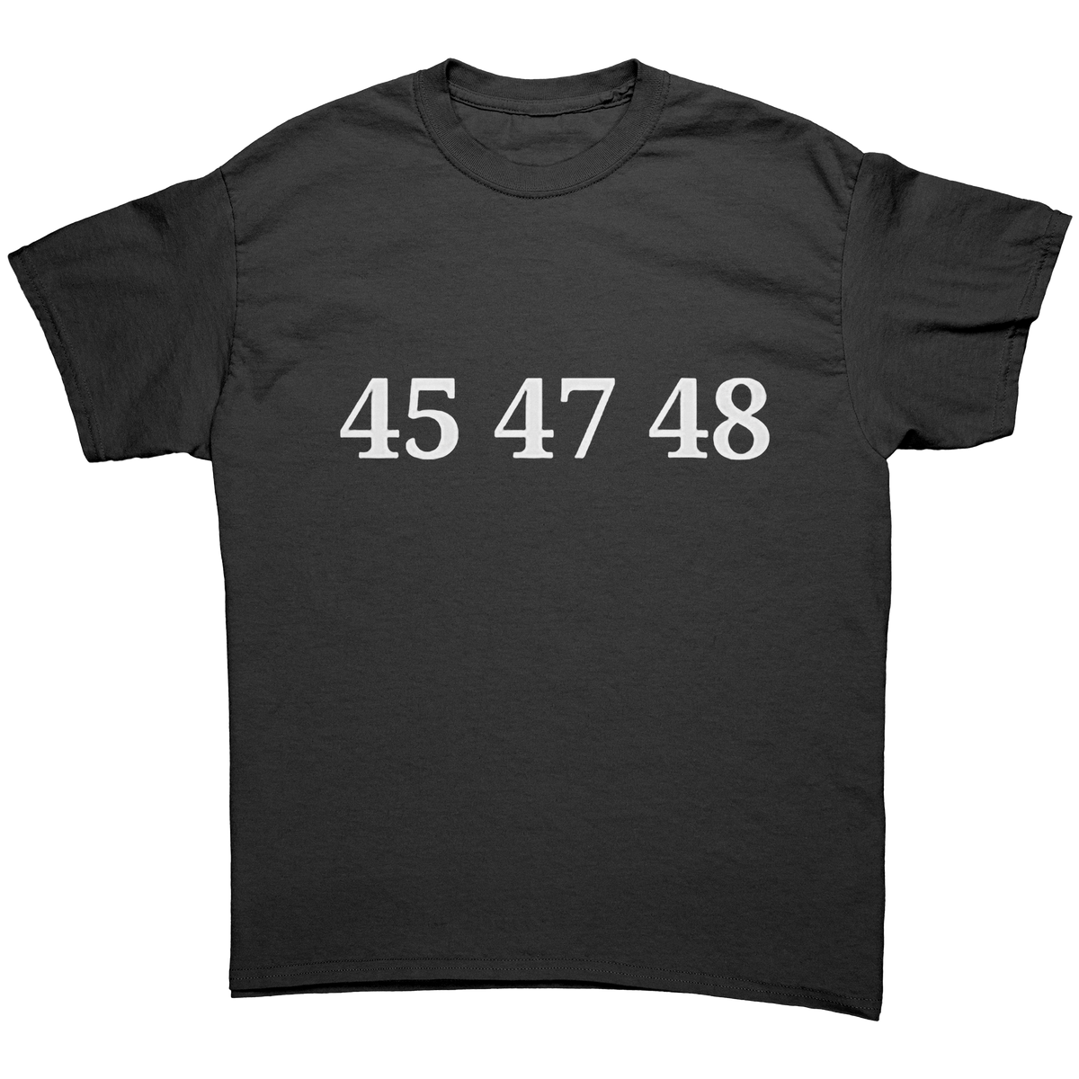 White Letter 45 47 48 Logo Tee featuring bold numbers 45 47 48 on a black background.