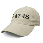 45 47 48 Trump Edition Headwear featuring a beige cap with black numbers 547 48.