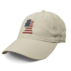 Trump As American Flag Apparel baseball cap featuring American flag design.