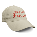 MAGA Forever Red Letters Graphic cap in beige showcasing patriotic message.