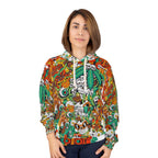 Colorful Day of the Dead Skull Hoodie worn by a model featuring vibrant designs and sugar skulls.