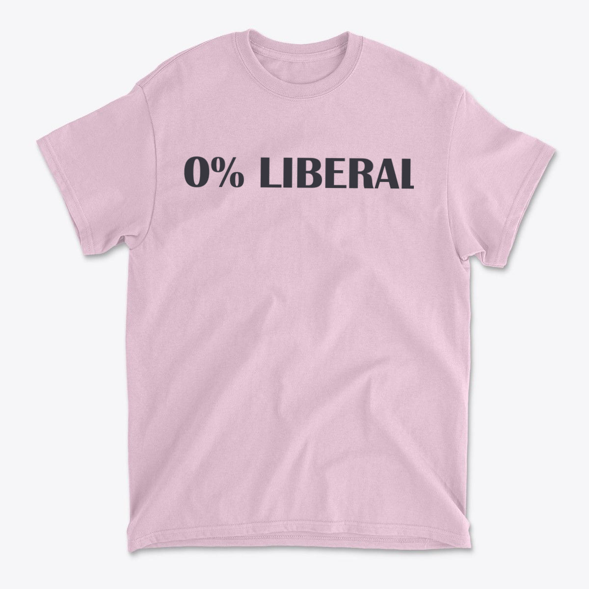 Zero Percent Liberal Custom Print t-shirt in pink with bold black text 0% LIBERAL.