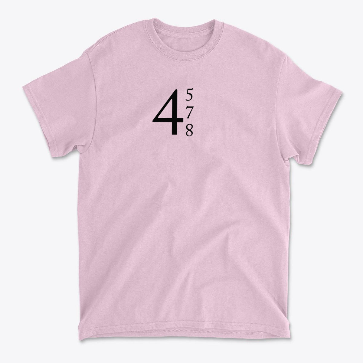 45 47 48 Red Letters Design Gear graphic tee in pink color with black text design.