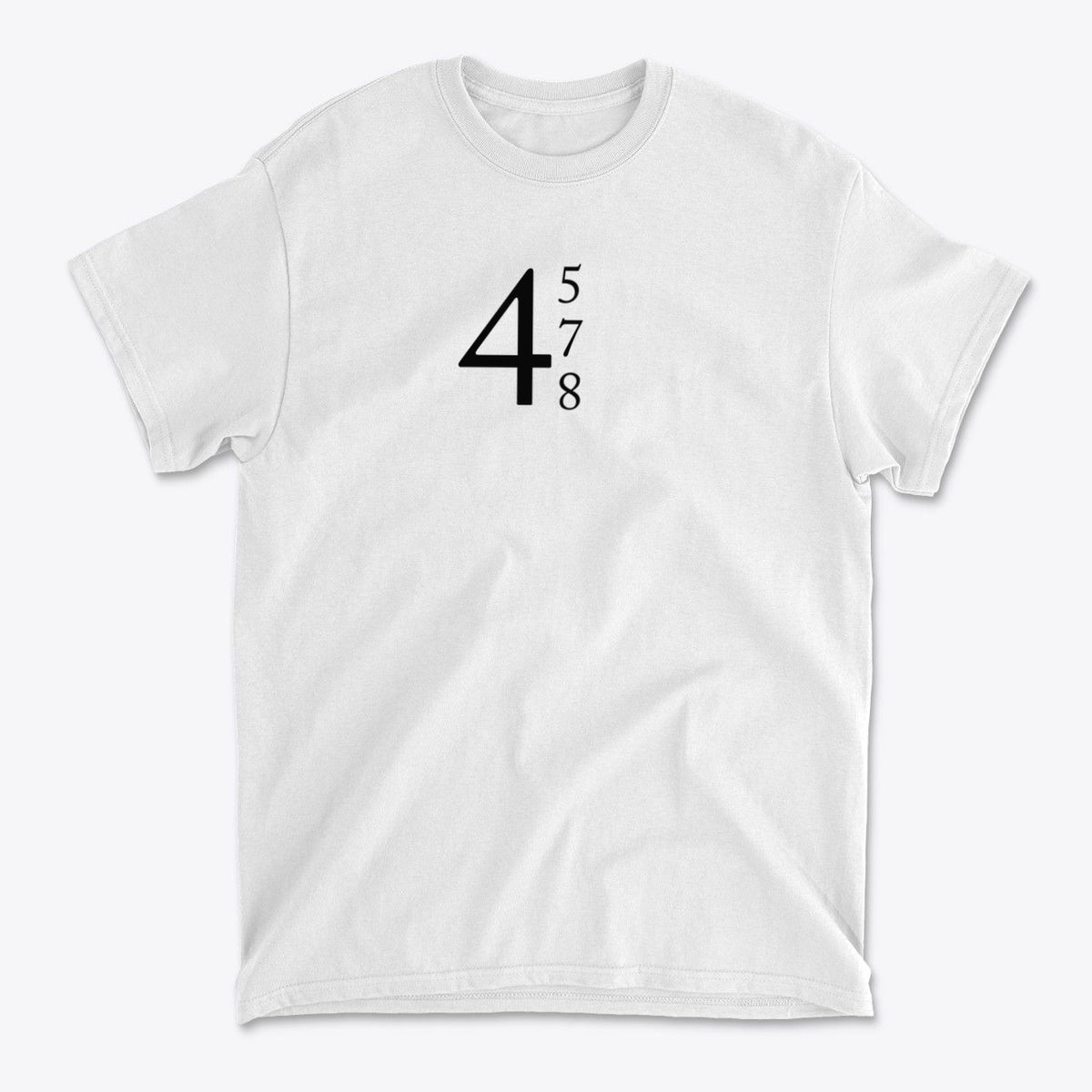 45 47 48 Red Letters Design Gear graphic tee featuring a minimalist design with bold black numbers on a white background.