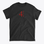 45 47 48 Red Letters Custom Print black graphic tee featuring bold red numbers on the front.