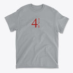 45 47 48 Red Letters Custom Print graphic tee featuring bold red numbers on a gray background.