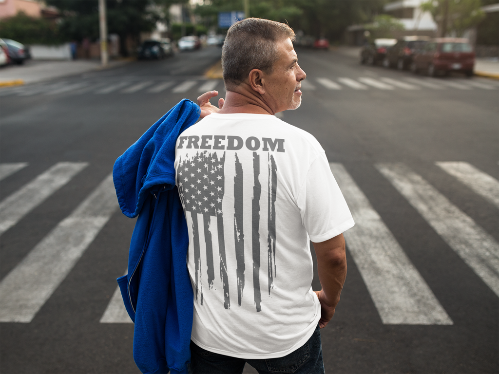 Freedom Above Vertical Flag Patriotic Back Graphic Shirt