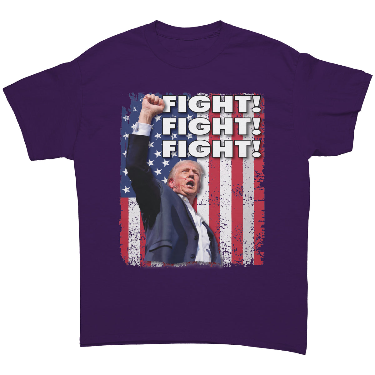 Fight Fight Fight Bold Logo Tee featuring a patriotic design with bold text and a powerful raise of a fist.
