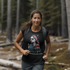I'm A Trump Girl Deal With It Wht Ltrs woman wearing shirt while running in a forest trail.