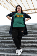 Make Cracker Barrel Great Again! design featured on a model wearing a green shirt and stylish outfit.
