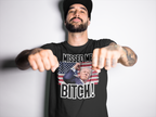 Missed Me Bitch Retro Graphic Design apparel featuring a graphic of political statement on a man's t-shirt.