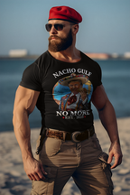 Man wearing Nacho Gulf No More Est 2025 Mexican Trump graphic t-shirt on a beach.