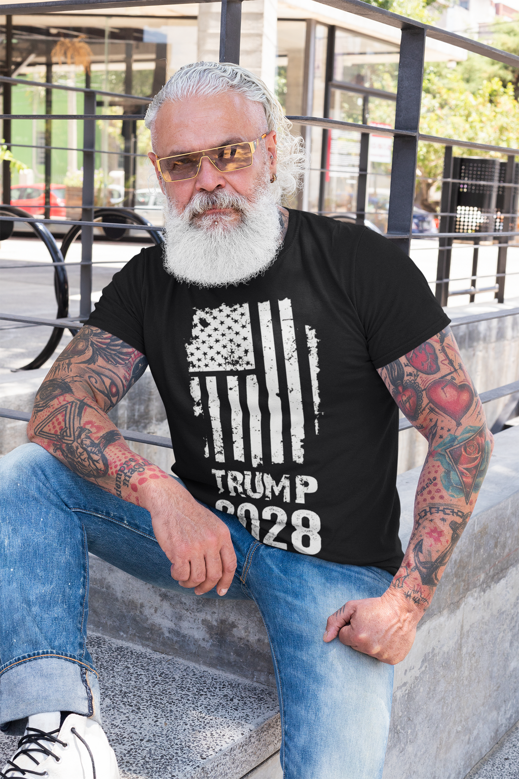 Trump 2028 On Tattered American Flag