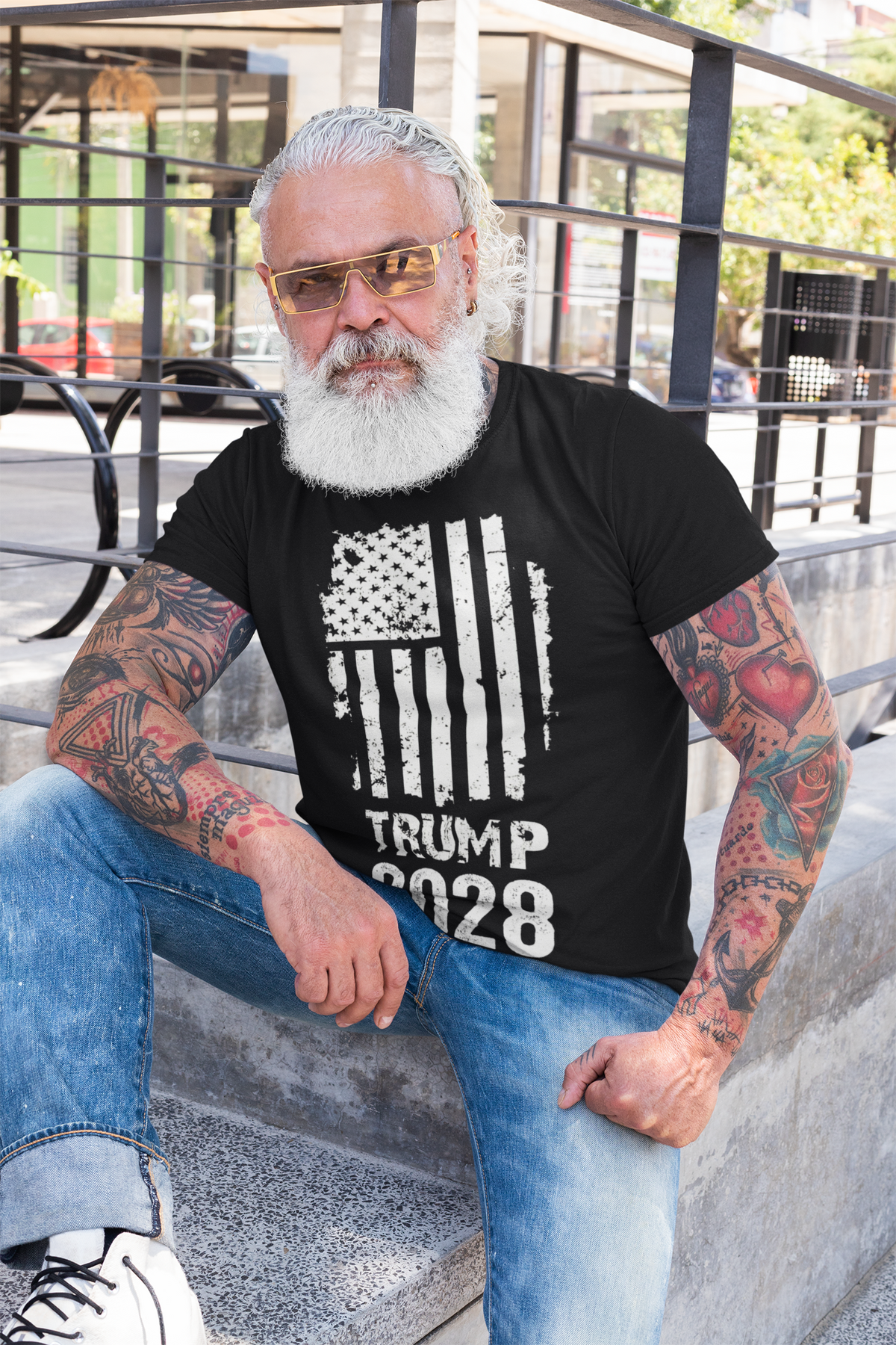 Trump 2028 On Tattered American Flag