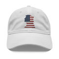 Trump As American Flag Apparel white cap featuring American flag graphic design.