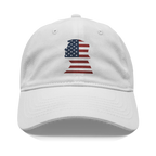 Trump As American Flag Apparel white cap featuring American flag graphic design.