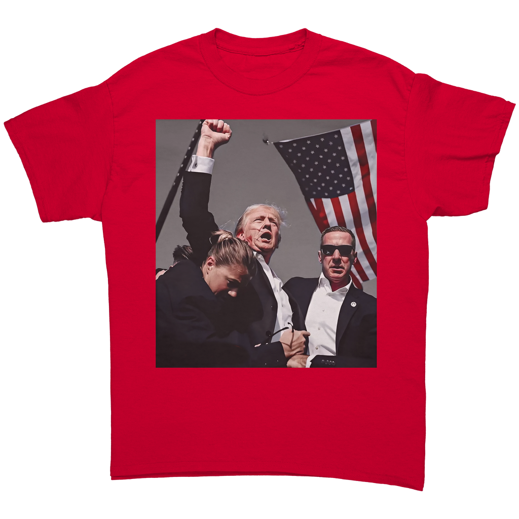 Trump Shot Premium Design Gear - Fitted graphic tee featuring patriotic design and pro-Trump imagery, ideal for conservative women.