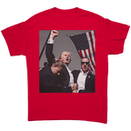Trump Shot Premium Design Gear - Fitted graphic tee featuring patriotic design and pro-Trump imagery, ideal for conservative women.