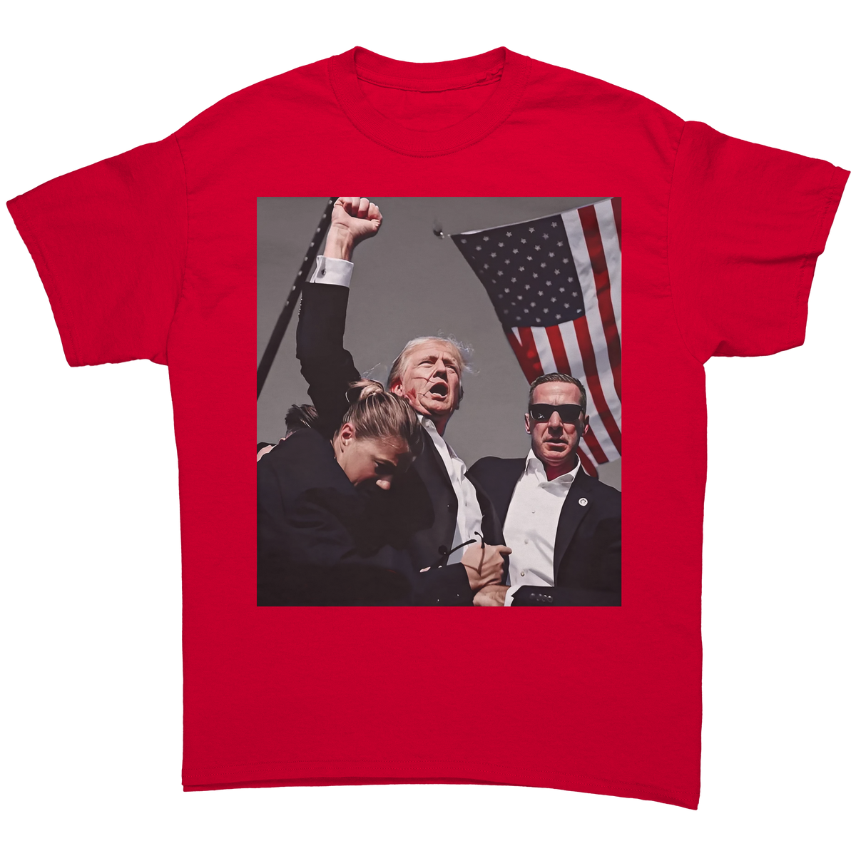 Trump Shot Premium Design Gear - Fitted graphic tee featuring patriotic design and pro-Trump imagery, ideal for conservative women.