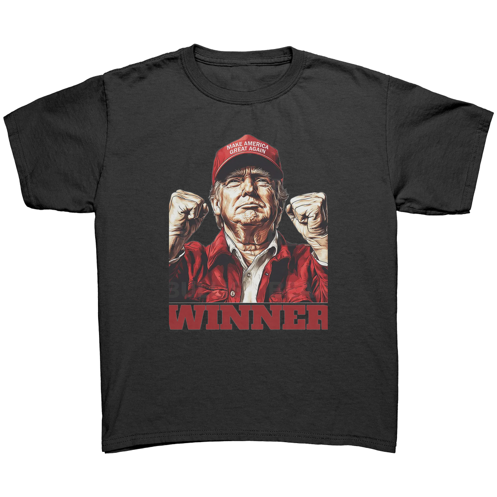 Trump The Winning Choice Apparel featuring a confident man in a red cap, promoting a winning attitude.
