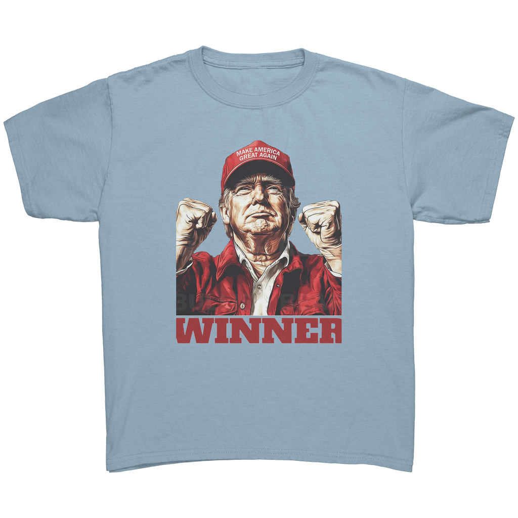 Trump The Winning Choice Apparel featuring a winning design with a confident pose and bold 'WINNER' text.