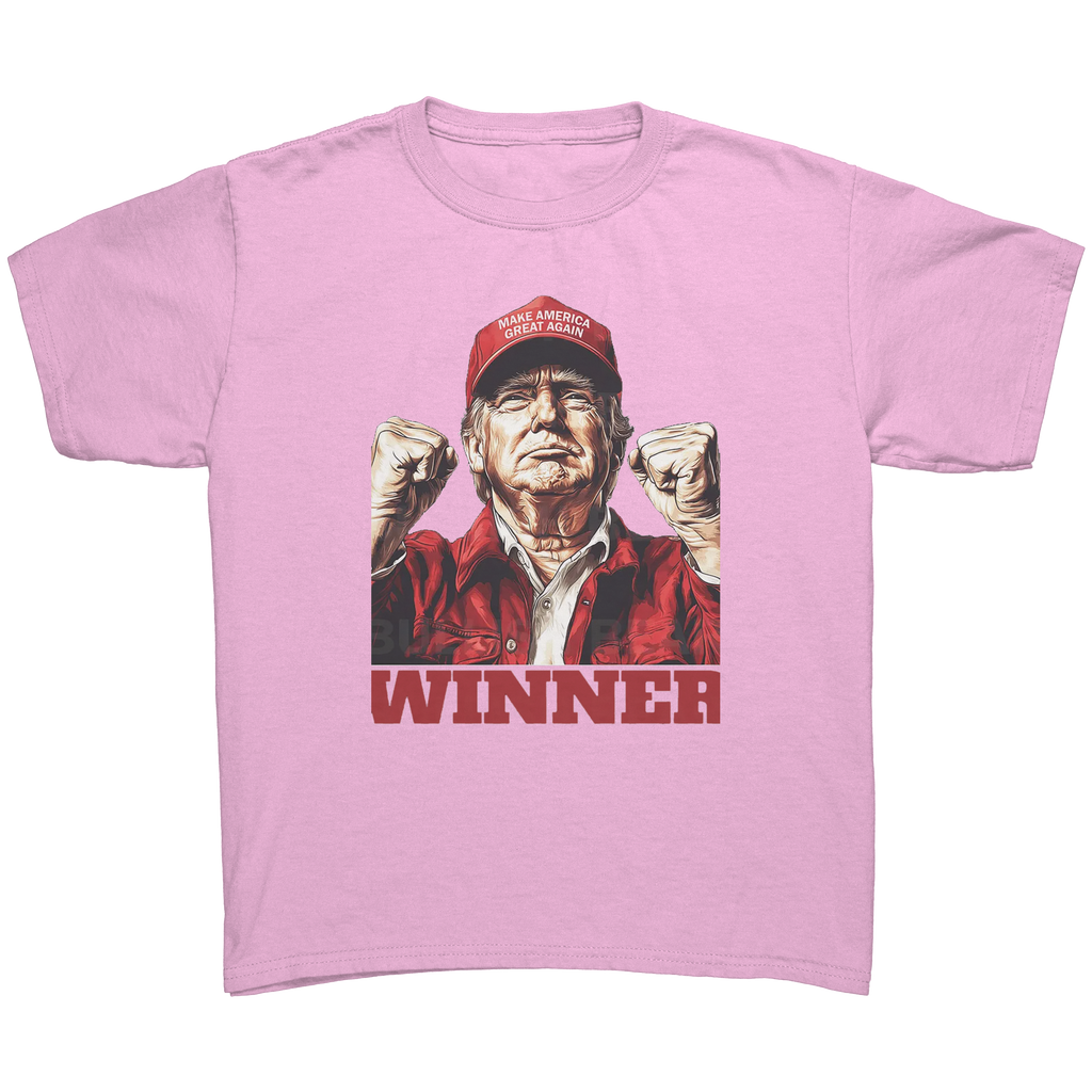 Trump The Winning Choice Apparel featuring a victorious figure with a red hat and winner text.
