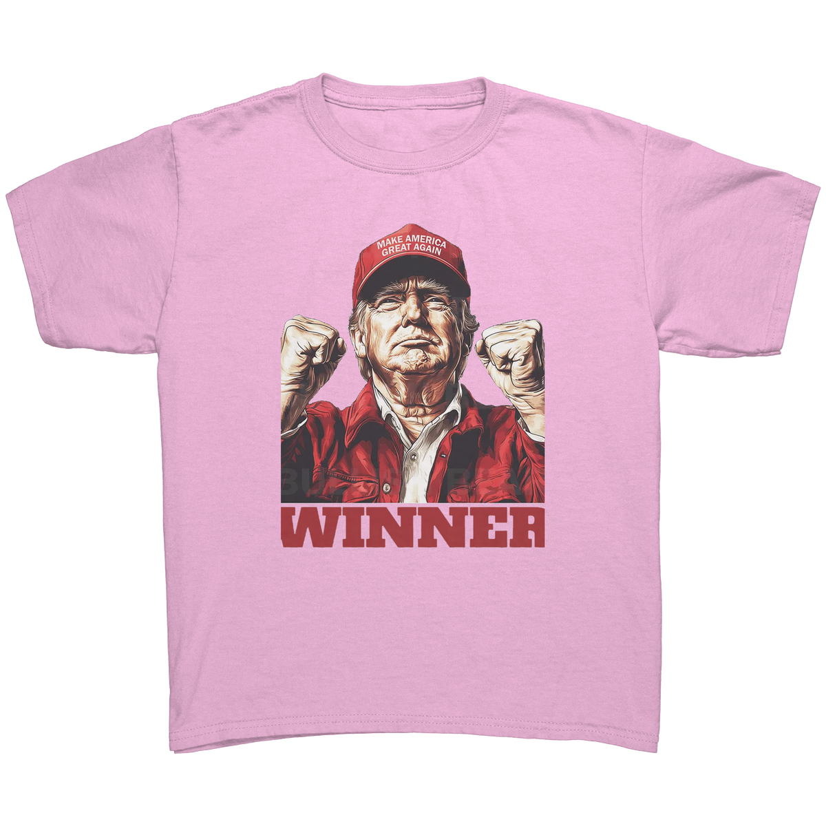 Trump The Winning Choice Apparel featuring a victorious figure with a red hat and winner text.