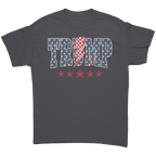 Trump Storm Lightning Style Tee – Fitted graphic tee featuring 'TRUMP' with stars and stripes design.