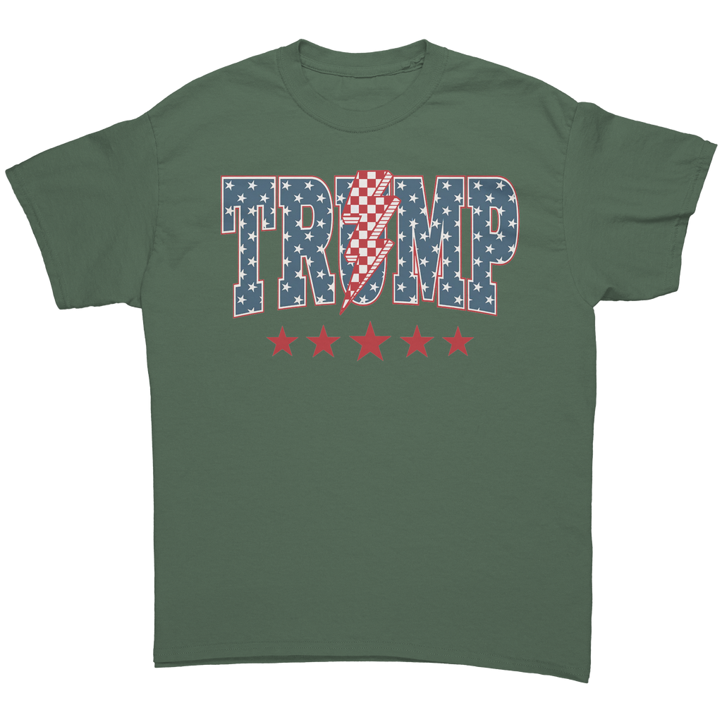 Trump Storm Lightning Style Tee featuring a bold graphic design with stars and stripes.