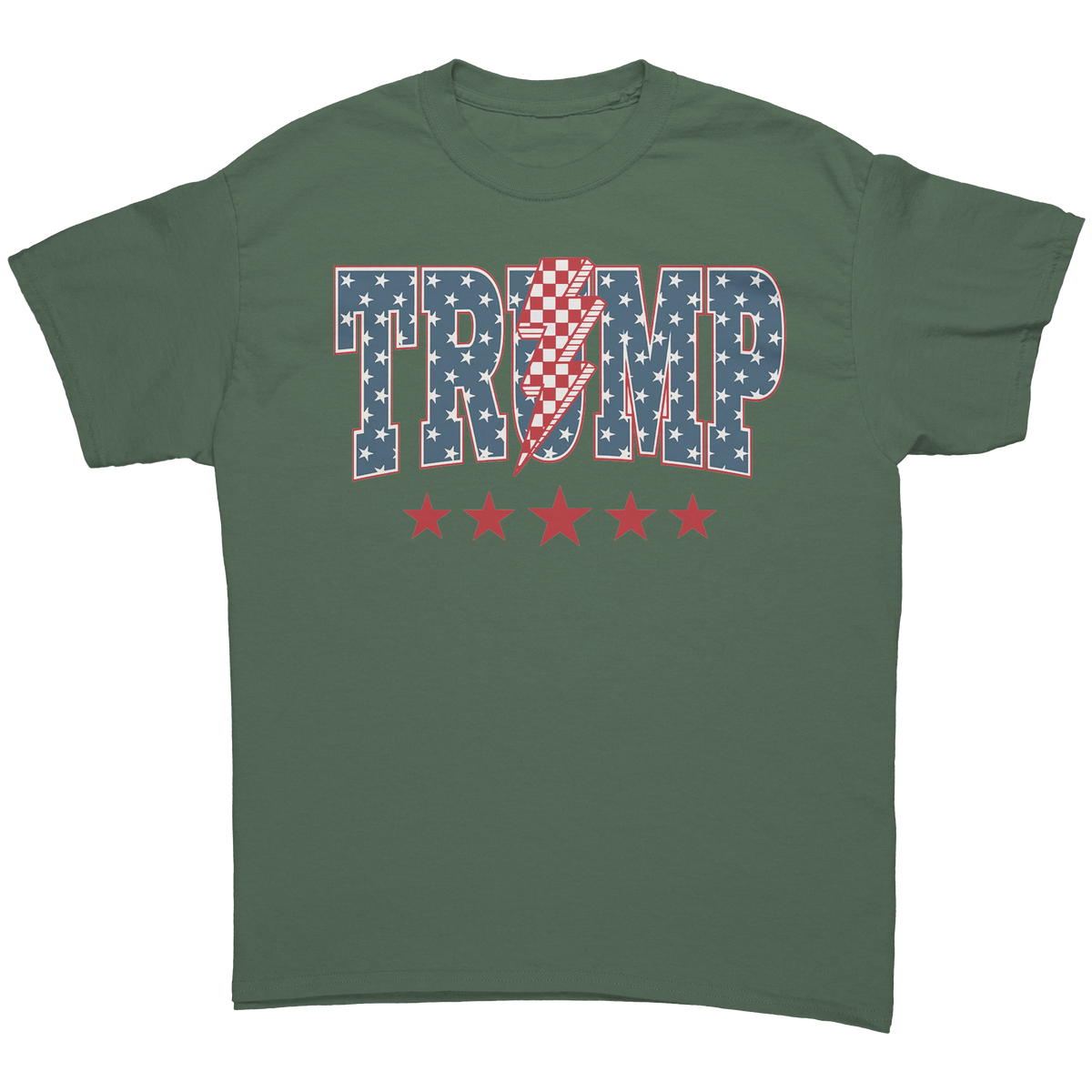 Trump Storm Lightning Style Tee featuring a bold graphic design with stars and stripes.