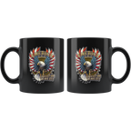 America Love It Or Leave It Patriotic Design on black ceramic mug with eagle graphic, high gloss finish, dishwasher and microwave safe.
