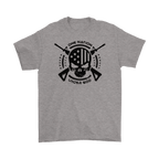 God And Country Skull Rifles USA graphic t-shirt featuring skull and rifle design.