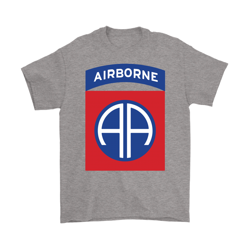 Gray T-shirt featuring Airborne Rangers Symbol Military Design with bold emblem and lettering.
