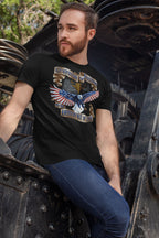 Man wearing Guardian Of Freedom And The American Way Of Life t-shirt, patriotic design