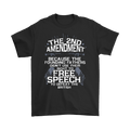 Second Amendment Quote Graphic Tee with bold statement and typography on black shirt.