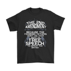 Second Amendment Quote Graphic Tee with bold statement and typography on black shirt.