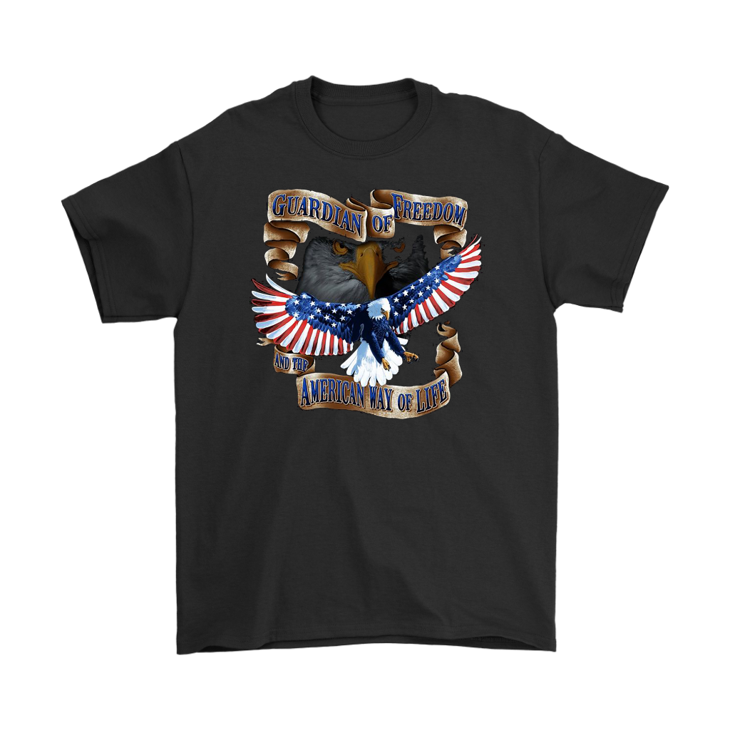 Graphic t-shirt featuring Guardian Of Freedom And The American Way Of Life with an eagle and stars-and-stripes design.