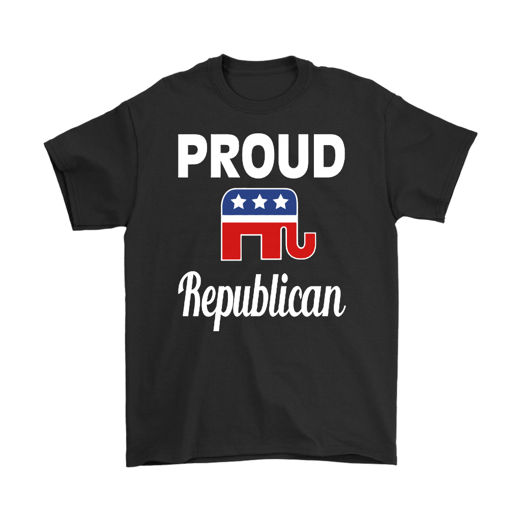 Black t-shirt with Proud Republican With GOP Symbol featuring Republican elephant logo