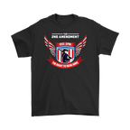 The 2nd Amendment Est. 1791 The Right To Bear Arms graphic tee with red, white, and blue design on black cotton fabric.