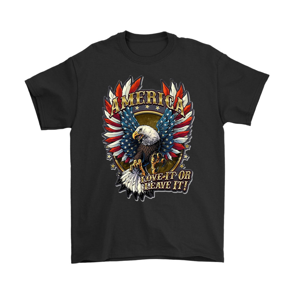 America Love It Or Leave It Graphic Design t-shirt with eagle and flag imagery