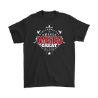 Black t-shirt with "Make America Great Again Bold Statement Design" printed in bold letters.